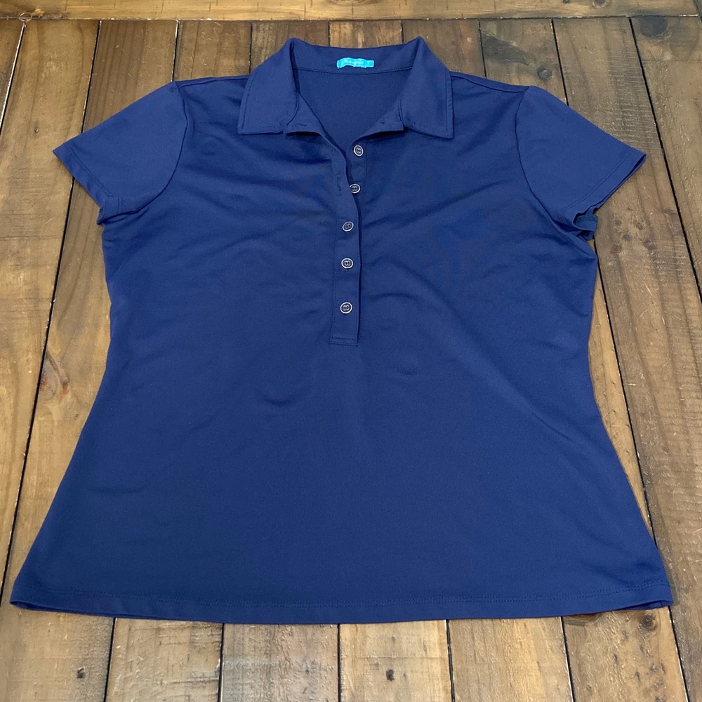 J.McLaughlin Womens Navy Blue Short Sleeve Polo Shirt Size L Nylon Spandex